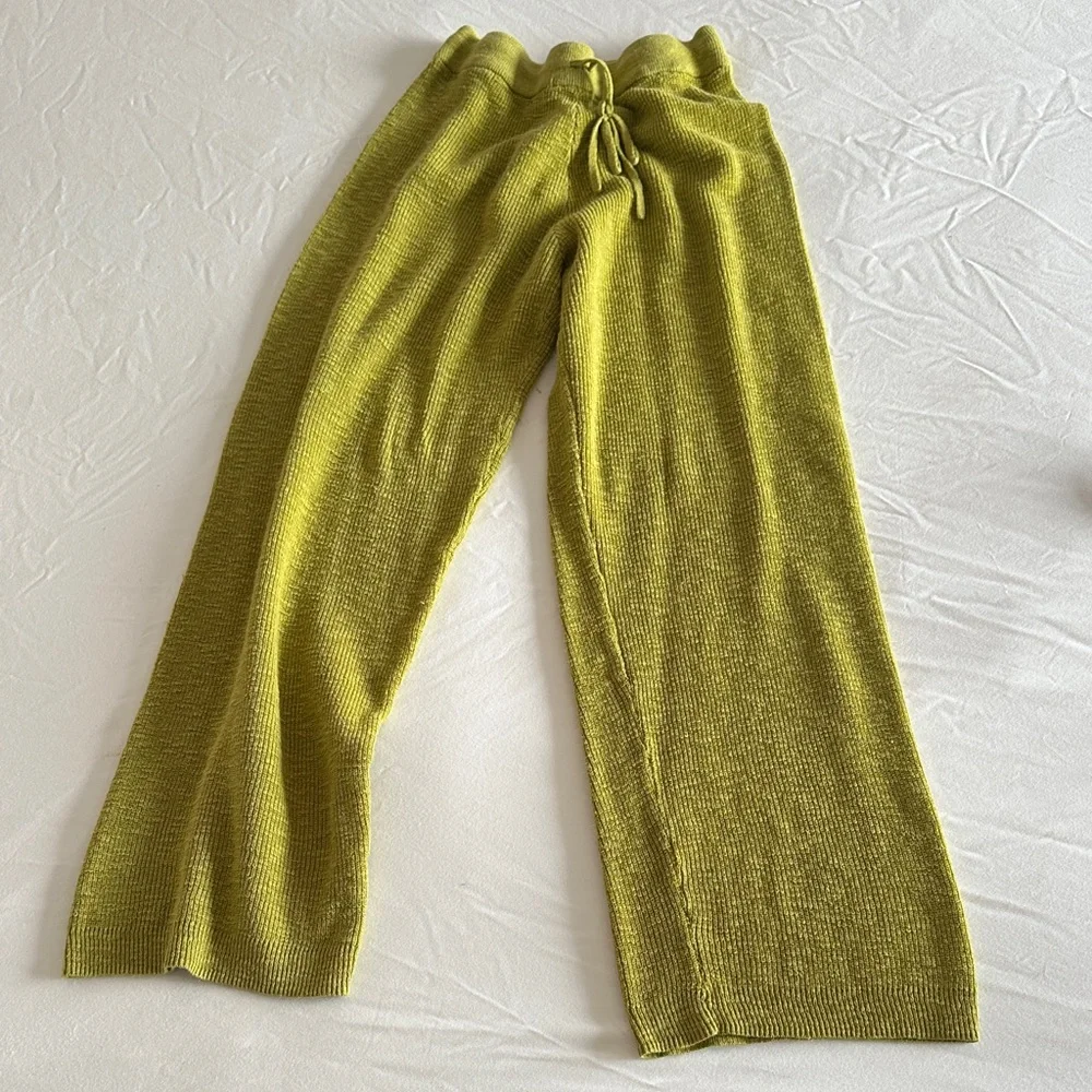Wide Leg Knit Pants in Olive Green - Picture 1 of 6